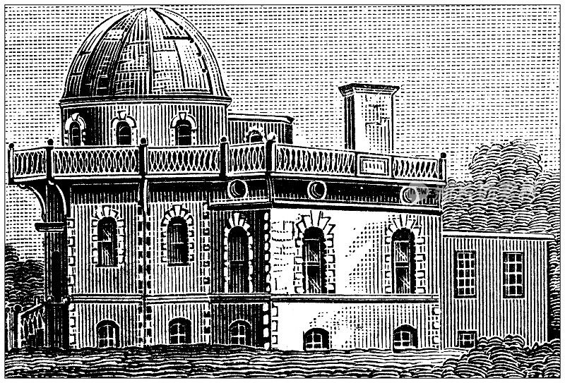 美国古董插图，罗德岛地标和公司:普罗维登斯，拉德天文台