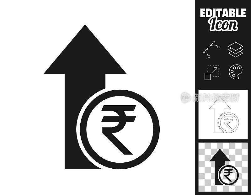 印度卢比增加。图标设计。轻松地编辑
