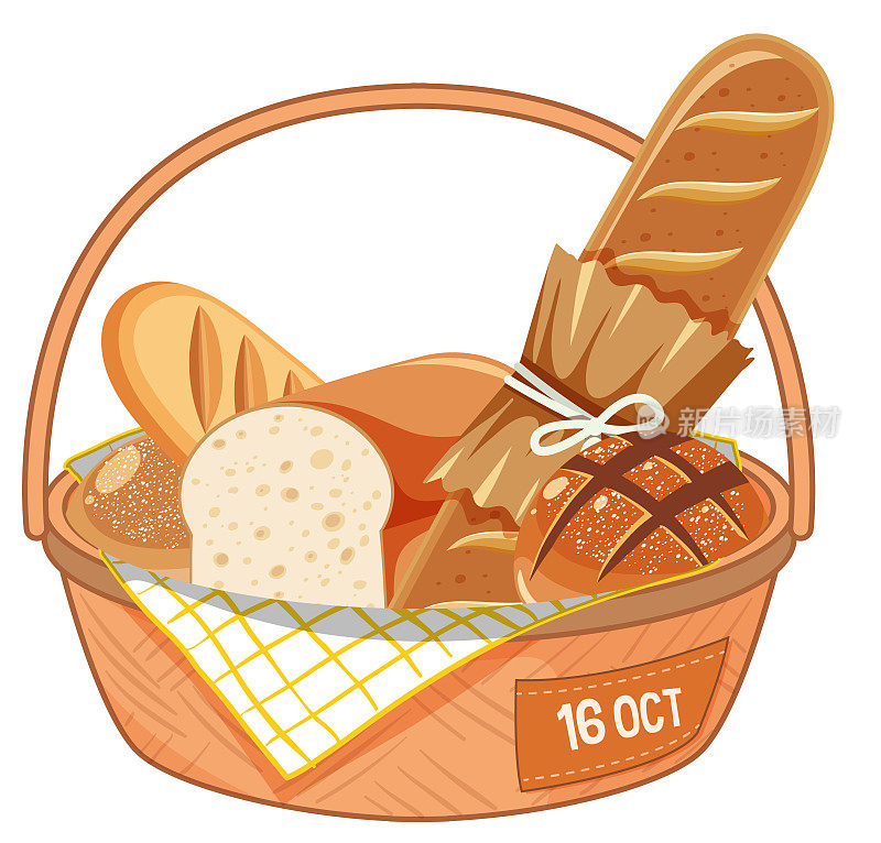 不同种类的面包放在篮子里