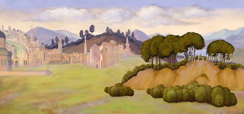 维托尔·卡帕乔风格的意大利风景画
