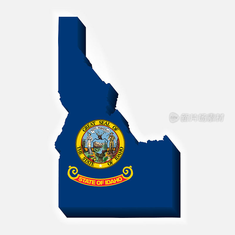 爱达荷州的3D地图和国旗。详细的等距轮廓。矢量插图。模板的设计。