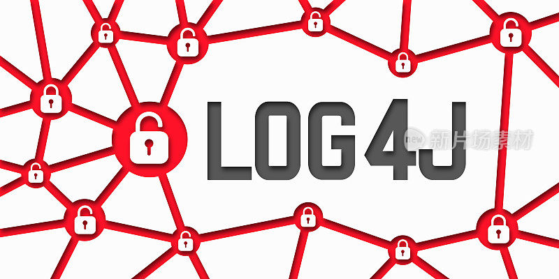 Log4Shell。Log4J安全漏洞。Web世界数据中心网络感染概念。
