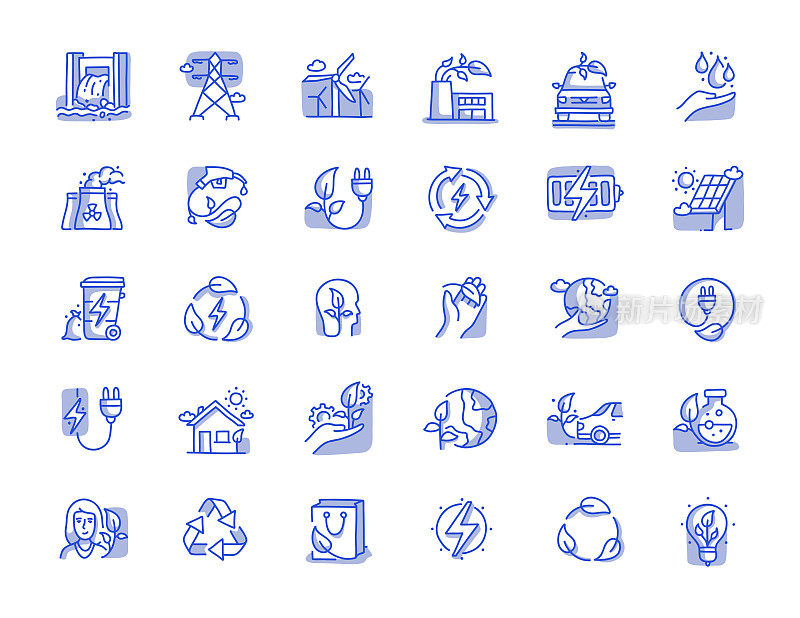 绿色能源手绘线图标集