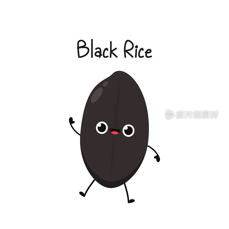 黑米人物设计。白色背景上的水稻矢量。黑米种子。