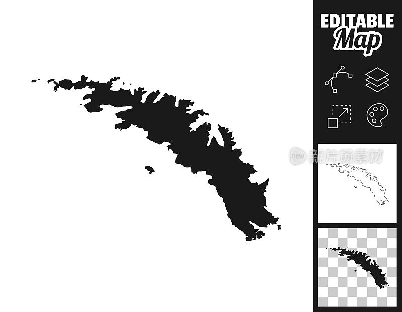南乔治亚和南桑威奇群岛的地图设计。轻松地编辑