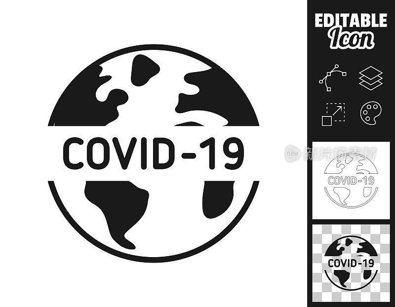 地球上COVID-19。图标设计。轻松地编辑