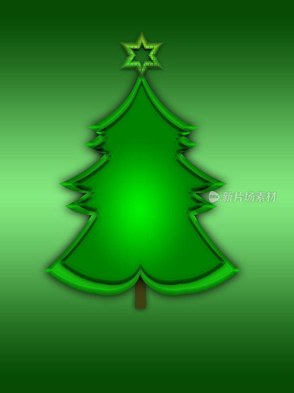 有光泽的绿色阴影背景与圣诞树和星星。