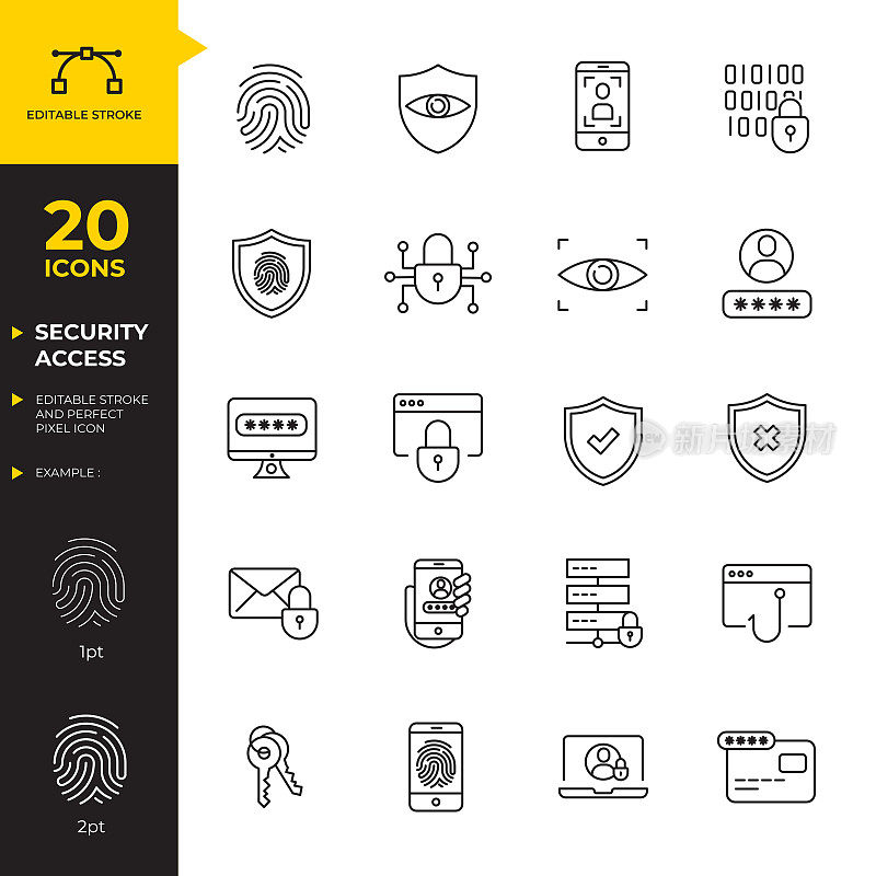 安全访问-可编辑的笔画和像素完美。细线图标矢量集