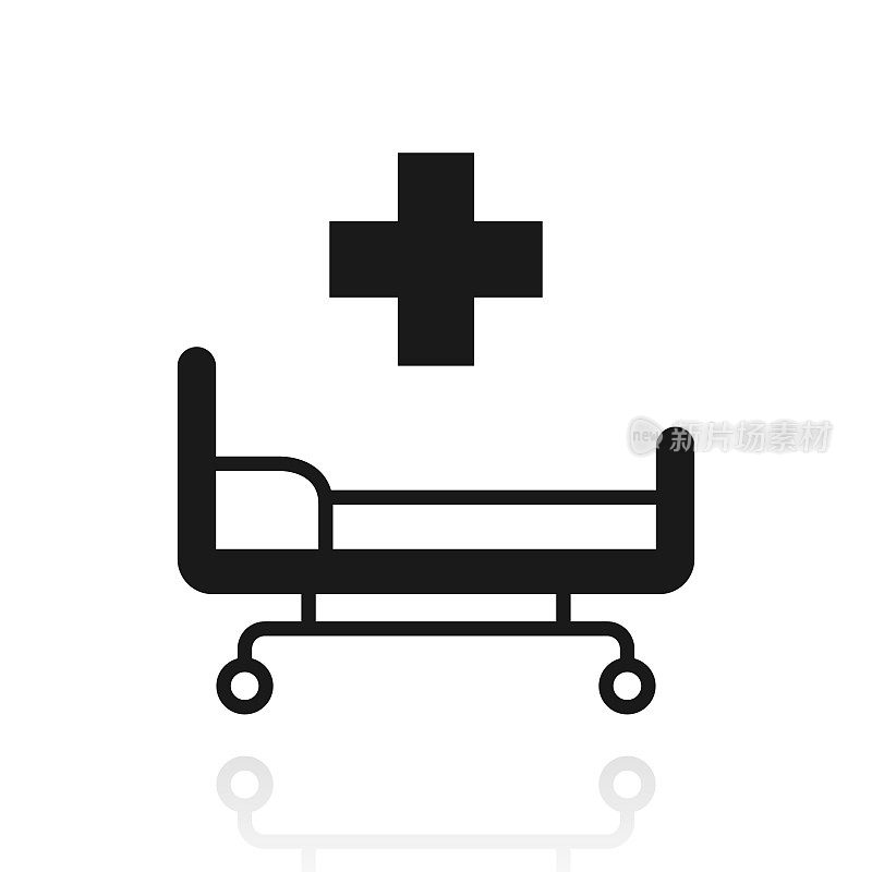 医院的病床上。白色背景上反射的图标