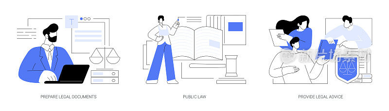 律师事务所服务抽象概念矢量插图。