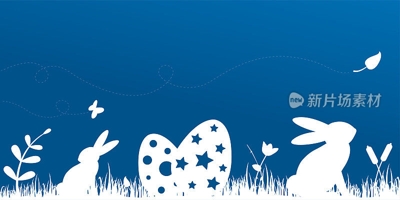 蓝色春天背景与复活节兔子