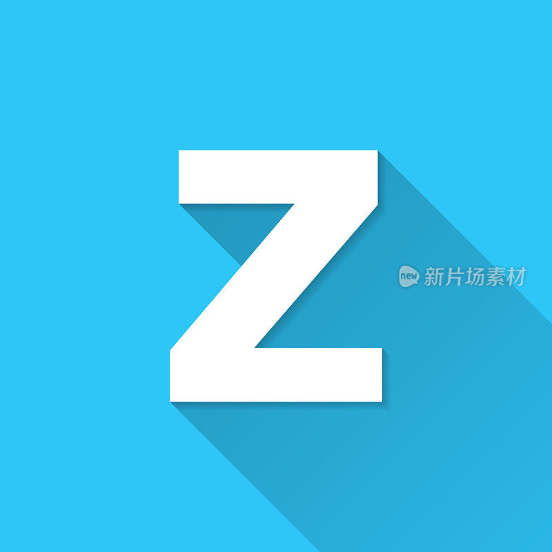 字母z.图标在蓝色背景-平面设计与长阴影