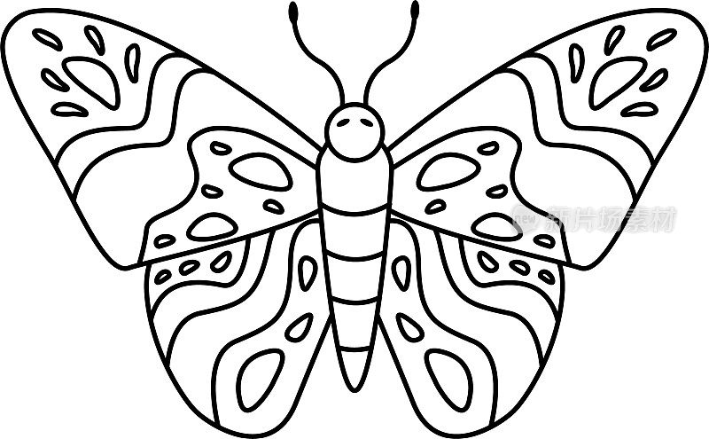 图形蝴蝶图标。黑白蝴蝶。蝴蝶纹身被隔离在白色的背景上。向量