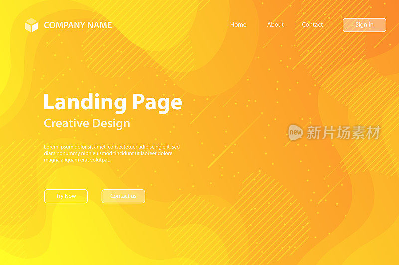 着陆页模板-流体和几何形状组成-橙色渐变