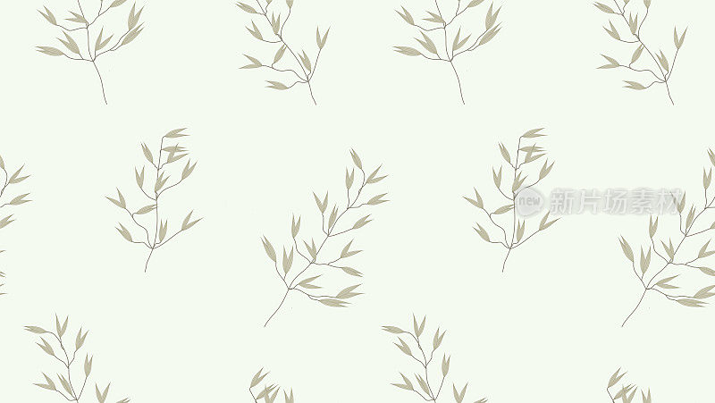 精致的燕麦植物在乳白色背景上无缝矢量图案。