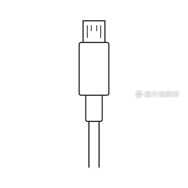 USB微B电缆连接器-矢量图标。画插图。白底隔离