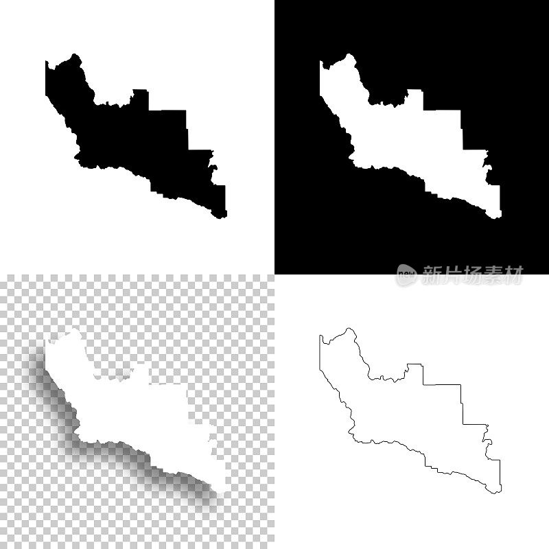 蒙大拿桑德斯县。设计地图。空白，白色和黑色背景