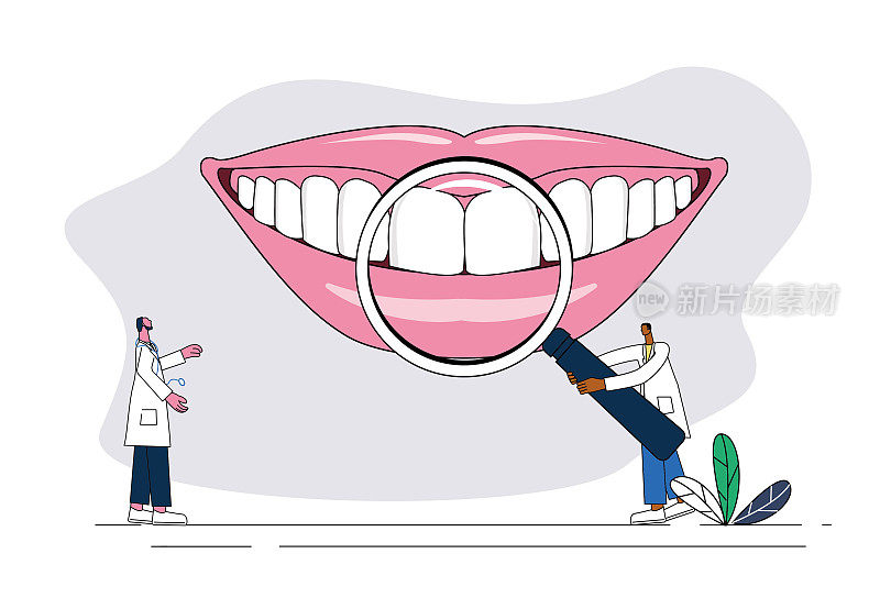 两位医生用放大镜检查牙齿。