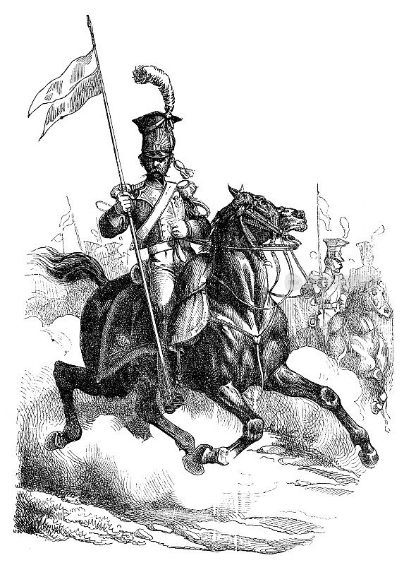 陆军士兵长矛兵骑马波兰插图1858年