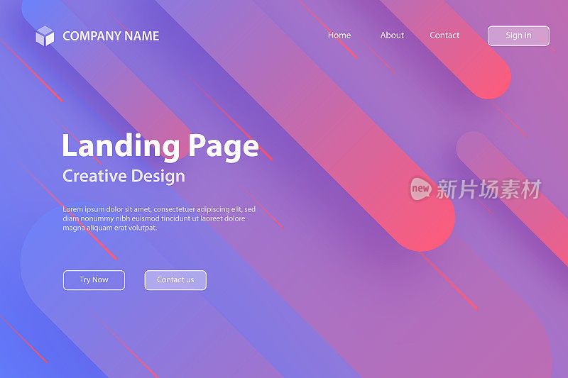 登陆页模板-抽象设计与几何形状-流行紫色梯度