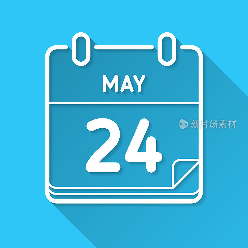 5月24日。图标在蓝色背景-平面设计与长阴影