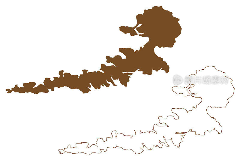 阿特卡岛(美国，北美，阿拉斯加，美国，阿留申群岛)地图矢量插图，潦草草图阿特卡地图