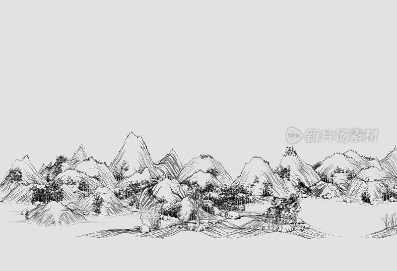 复古的中国传统山水山水画