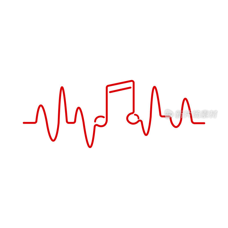 音乐心跳，脉搏线与音乐音符，矢量插图。