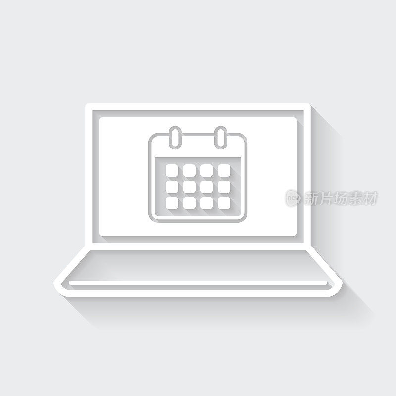 笔记本电脑日历。图标与空白背景上的长阴影-平面设计