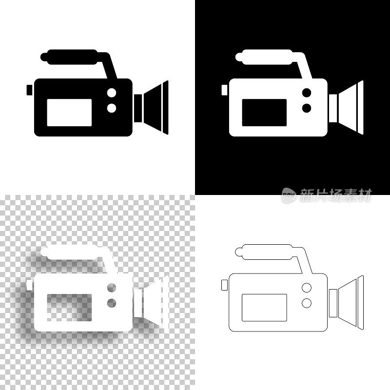 摄像机。图标设计。空白，白色和黑色背景-线图标