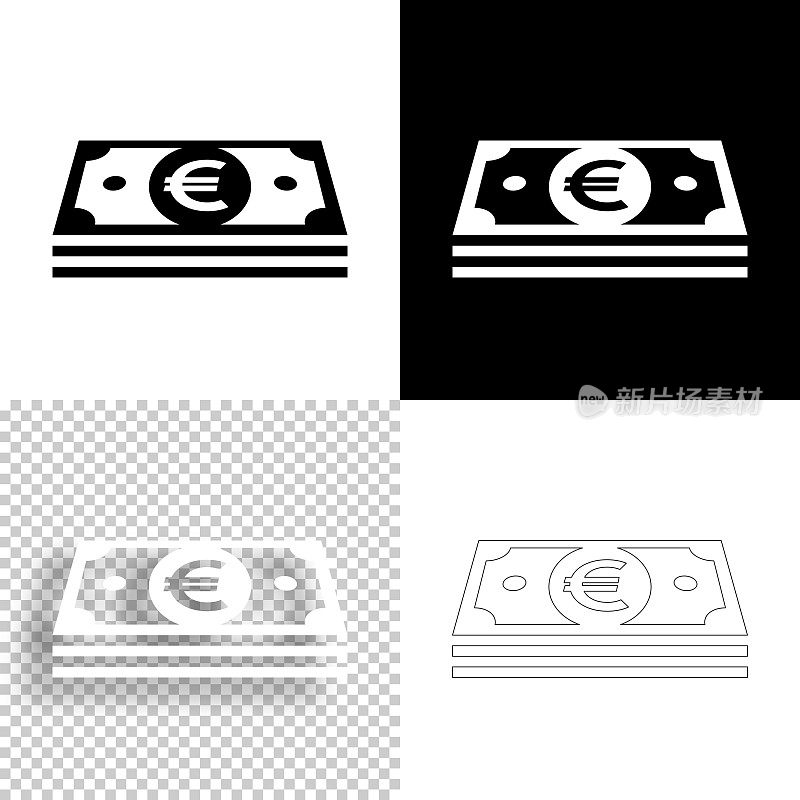 欧元纸币。图标设计。空白，白色和黑色背景-线图标