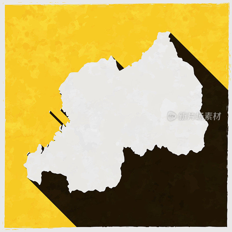卢旺达地图与纹理黄色背景上的长阴影