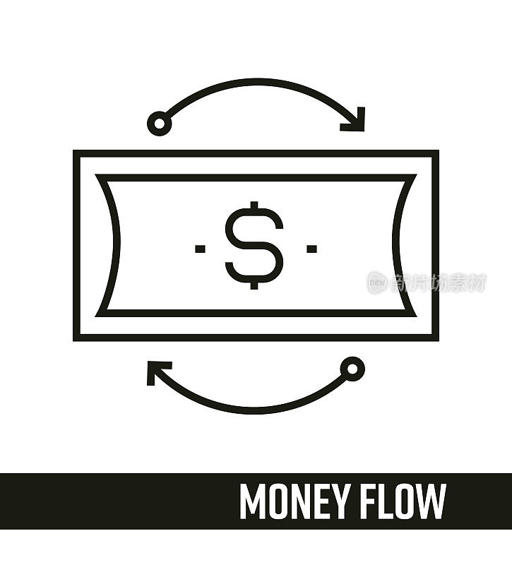 会计行图标概念。金钱流线图标设计。