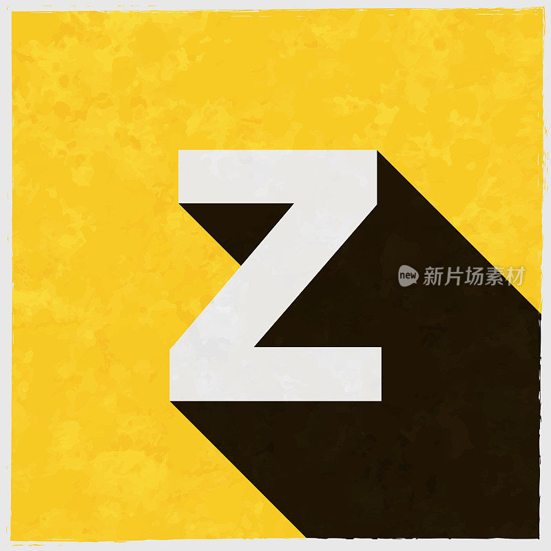 字母z。图标与长阴影的纹理黄色背景