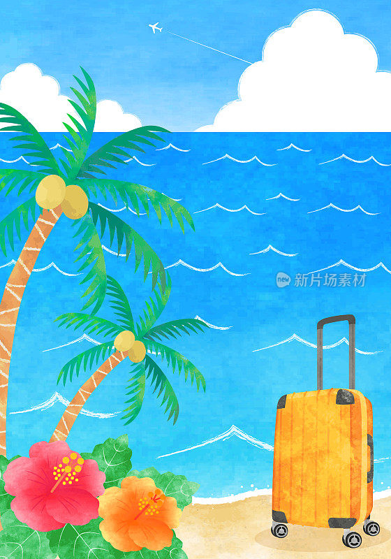 夏日海滨度假胜地手绘水彩插图