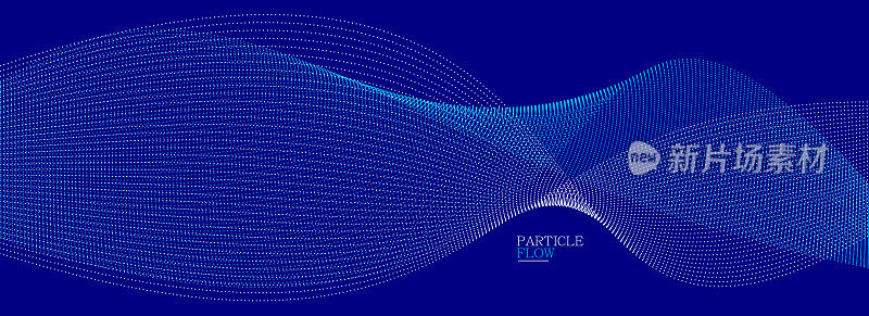 深蓝色通风颗粒流动矢量设计，抽象背景波流动点阵列，数字未来插画，纳米技术主题。