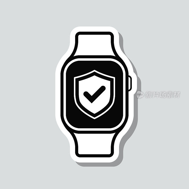 安全smartwatch。图标贴纸在灰色背景