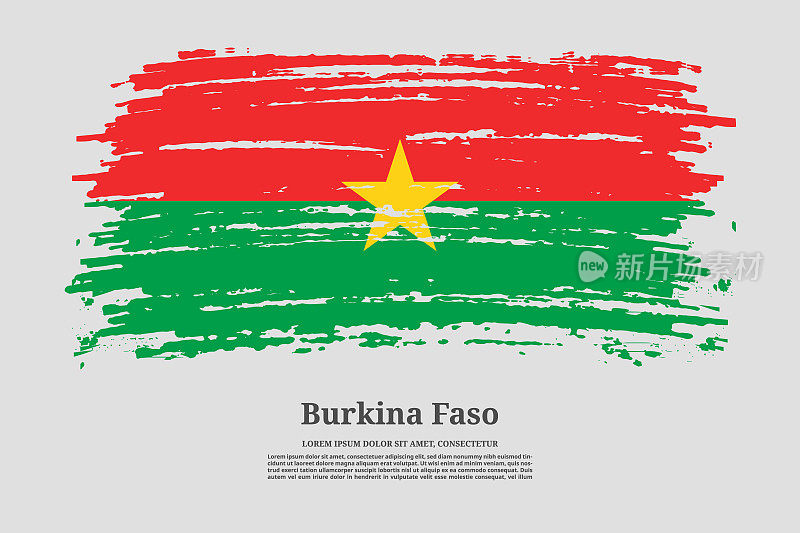 布基纳法索国旗与笔触效果和信息文字海报，矢量