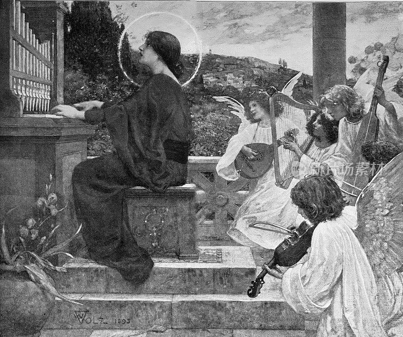 圣塞西莉亚在天使的伴奏下演奏管风琴