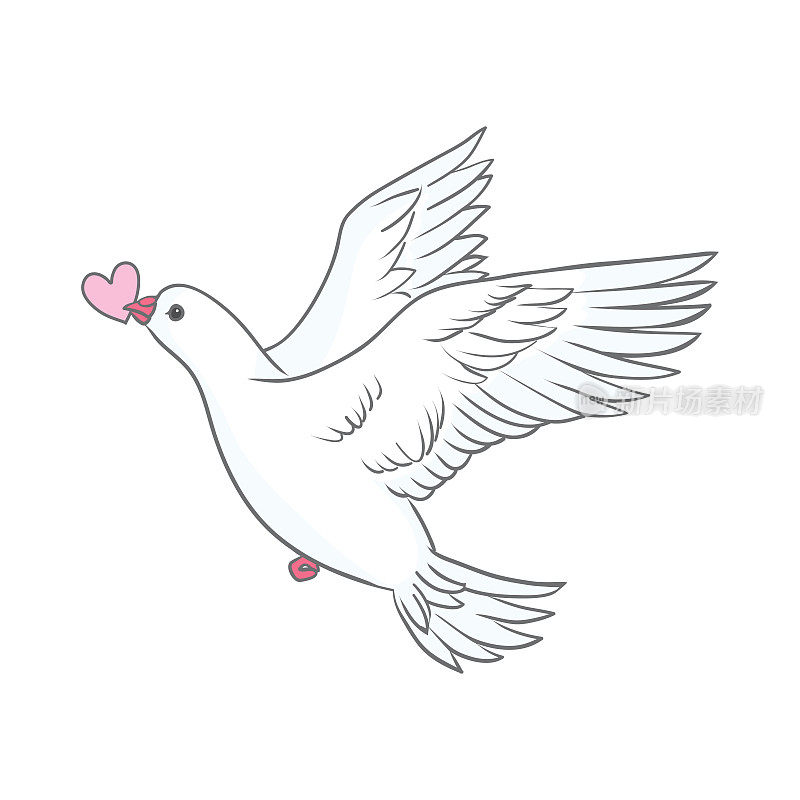 鸽子带着橄榄枝，象征着和平。对称构图与两只白鸽，邮票风格。旗帜和卡片的复古矢量插图。