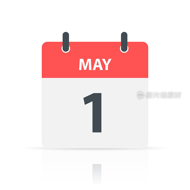 5月1日-白色背景反射的每日日历图标