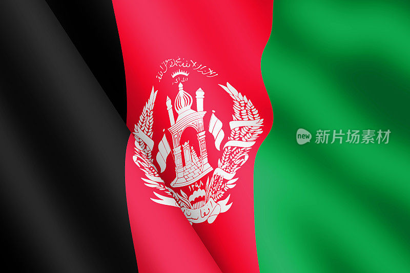 阿富汗飘扬的旗帜三维插图风涟漪
