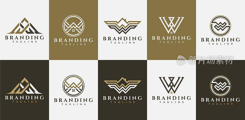 奢侈品商务信www设计套装。优雅的线条初始WW品牌图形。