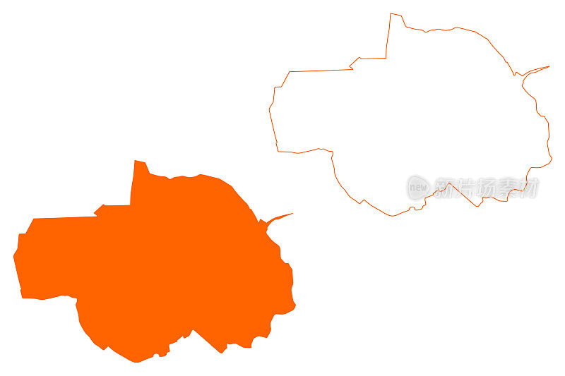 武特镇和直辖市(荷兰王国，荷兰，北布拉班特省或北布拉班特省)地图矢量插图，涂鸦草图地图