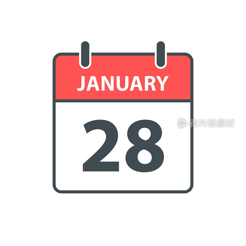 1月28日-每日日历图标在白色背景上的平面设计风格
