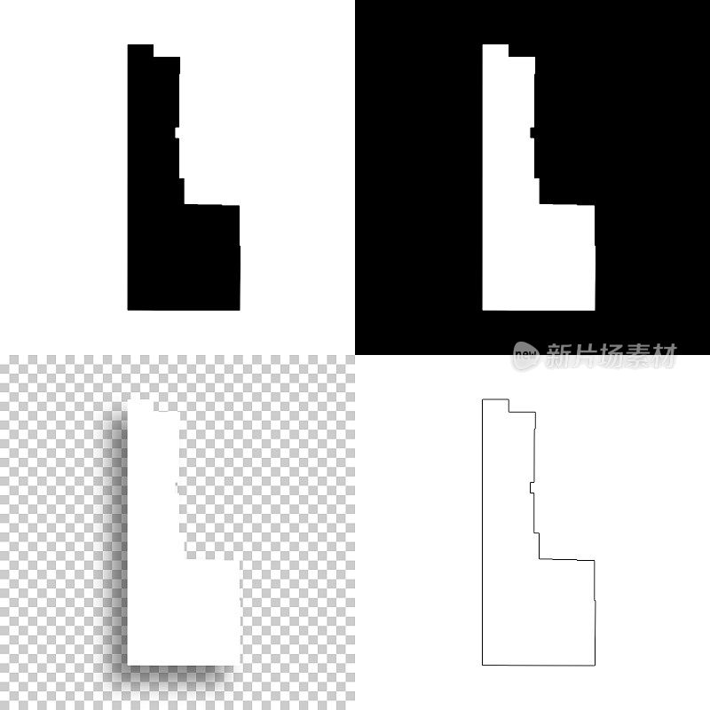 林肯县，怀俄明州。设计地图。空白，白色和黑色背景