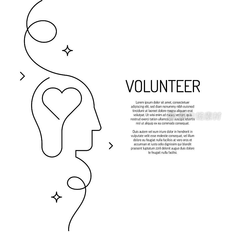 志愿者图标的连续线条绘制。手绘符号矢量插图。