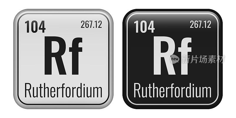 Rutherfordium象征。元素周期表中的化学元素。矢量插图隔离在白色背景上。玻璃的迹象。