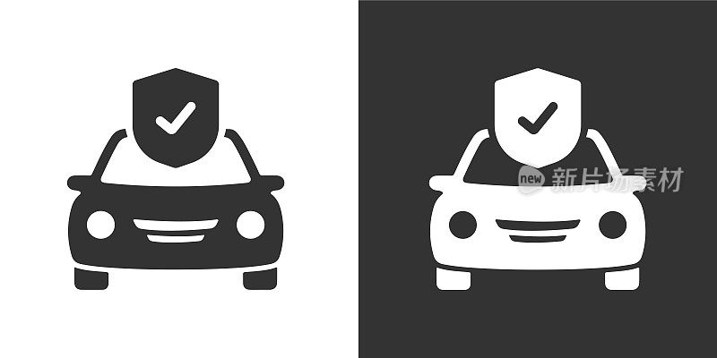 汽车保险象形固体图标。固体图标，可以应用在任何地方，简单，像素完美和现代风格