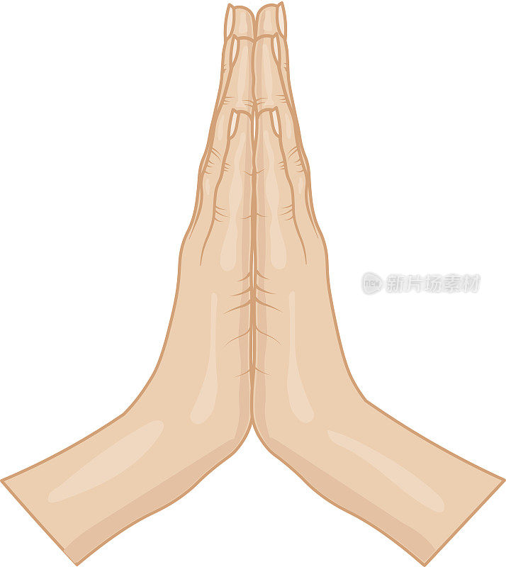 双手祈祷矢量插图孤立在白色的背景